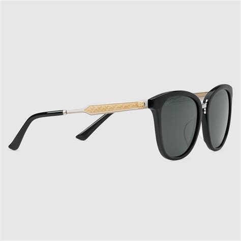 gucci round frame metal and acetate sunglasses